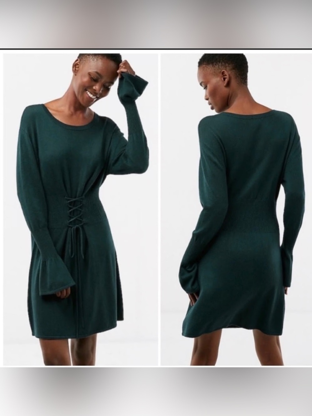 Express Sweater Mini Dress Lace-Up Corset Waist Long Sleeve Dress XS NEW